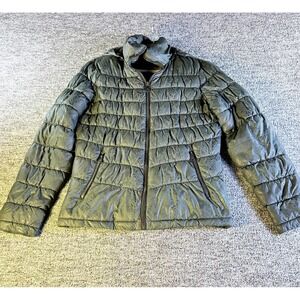 Kenneth Cole Puffer Jacket Women Small Green Snake Print Quilted Full Zip Winter